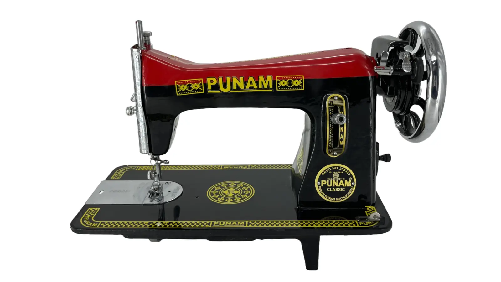 PUNAM Classic Delux SV सिलाई मशीन — लाल-काला — लाल-काला