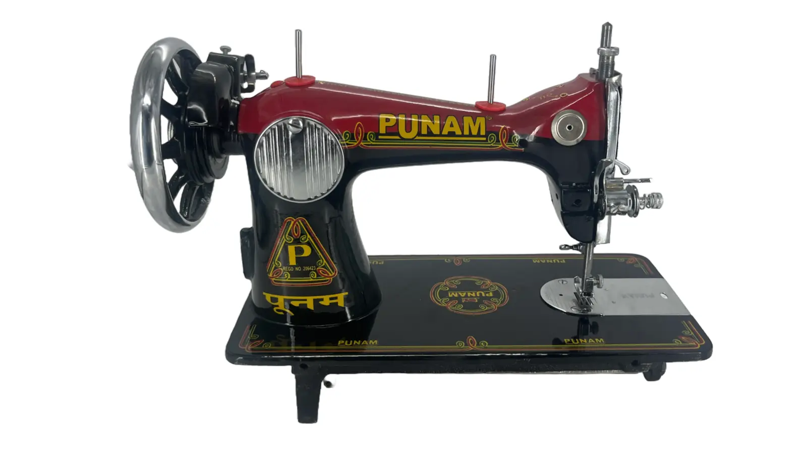 PUNAM Nutan SV सिलाई मशीन — लाल-काला — लाल-काला
